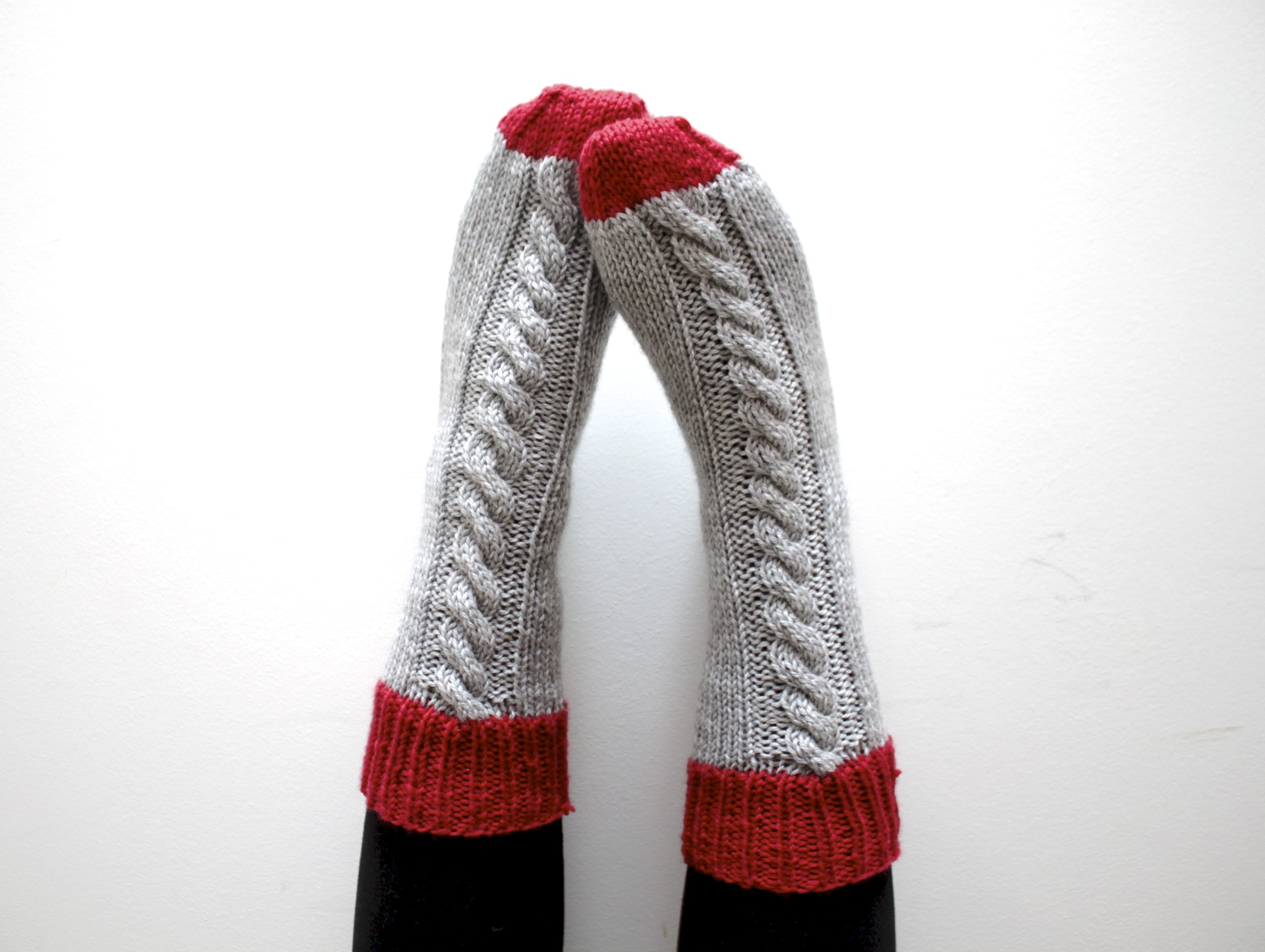 Knitted Bed Socks, 100 Merino Wool Grey And Red Ready To Ship on Luulla